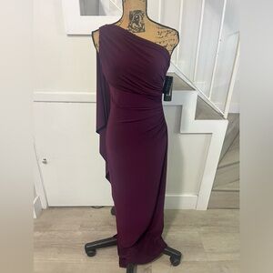Lauren Ralph Lauren One-Shoulder Burgundy Dress